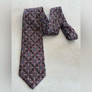 The Custom Shop Patterned Tie Red and Blue Vintage 100% Silk Handmade in the USA